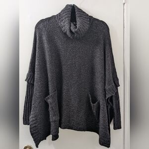 Elegant Black Charcoal Turtleneck Sweater with Pockets
